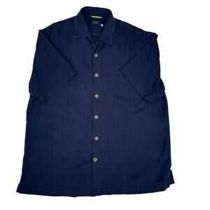 Nat Nast Luxury Originals 100% Silk Button Shirt Large Navy w/ Embroidered Edges